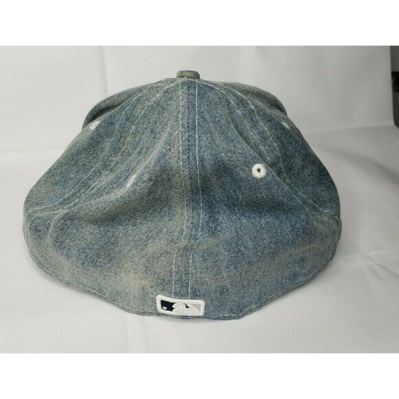 Genuine New Era 59Fifty Boston Red Sox Blue Denim B Hat – Fitted Cap with Wear - Picture 4 of 12